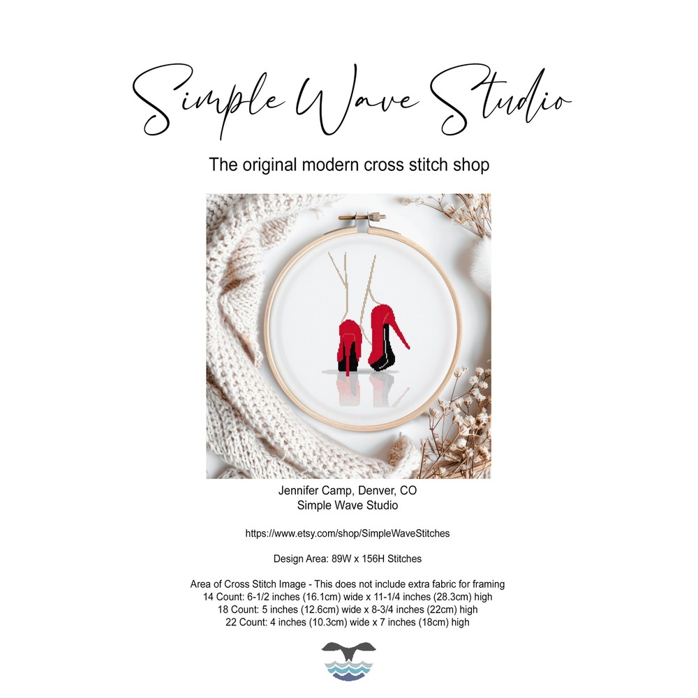 Red High‎ Heel Shoes with Legs Counted Cross Stitch Pattern Chart